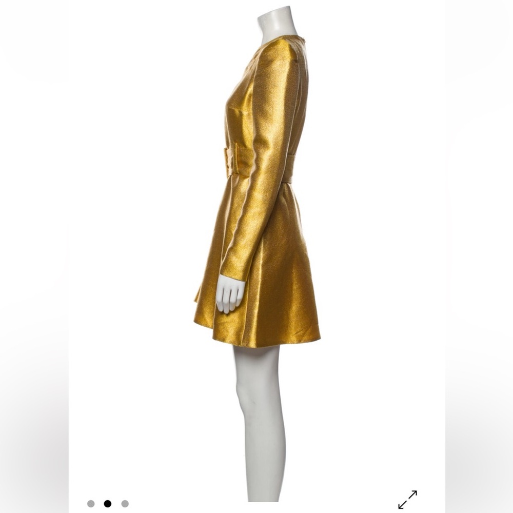 Carven Yellow Metallic Mini Belted Dress with Crystal Detail Size 38 - Picture 2 of 13